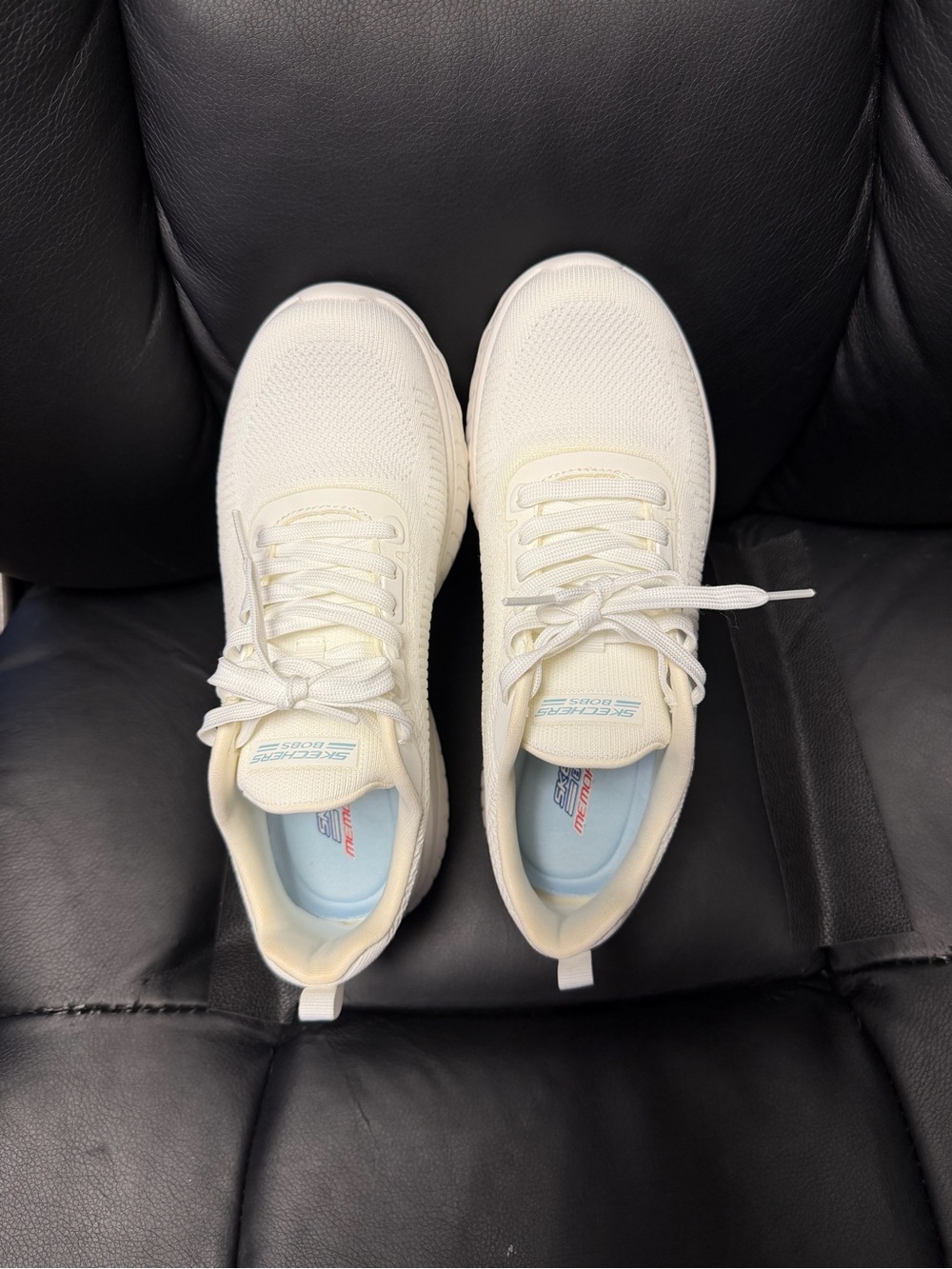 Skechers Women's Cream Knit Lace-Up Athletic Sneakers